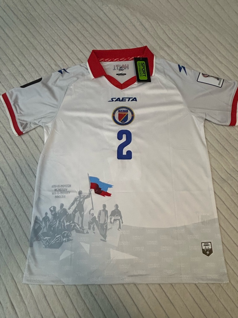 Men’s White Red Collar Soccer Jersey - Number 2